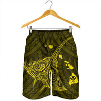 Hawaiian Map Kanaka Manta Ray Polynesian Men's Shorts Yellow - AH - Polynesian Pride