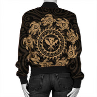 Hawaiian Map Kanaka Turtles Circle Style Gold Polynesian Bomber Jacket - AH - Polynesian Pride