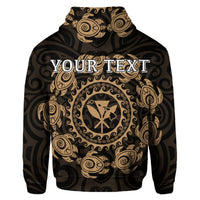 Custom Hawaiian Map Kanaka Turtles Circle Style Gold Polynesian Hoodie - Polynesian Pride