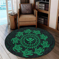 Hawaiian Map Kanaka Turtles Circle Style Green Polynesian Round Carpet - AH - Polynesian Pride