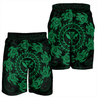 Hawaiian Map Kanaka Turtles Circle Style Green Polynesian Men's Shorts - AH - Polynesian Pride