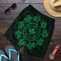 Hawaiian Map Kanaka Turtles Circle Style Green Polynesian Men's Shorts - AH Art - Polynesian Pride