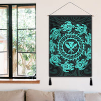 Hawaiian Map Kanaka Turtles Circle Style Turquoise Polynesian Hanging Poster - AH - Polynesian Pride