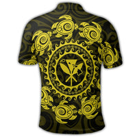 Hawaiian Map Kanaka Turtles Circle Style Yellow Polynesian Polo Shirt - Polynesian Pride