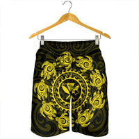 Hawaiian Map Kanaka Turtles Circle Style Yellow Polynesian Men's Shorts - AH - Polynesian Pride