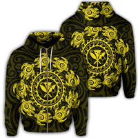Hawaiian Map Kanaka Turtles Circle Style Yellow Polynesian Zip Hoodie Unisex Art - Polynesian Pride