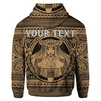 Custom Hawaiian Map Madame Pele Kanaka Plumeria Polynesian Hoodie Gold - Polynesian Pride