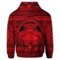 Hawaiian Map Madame Pele Kanaka Plumeria Polynesian Zip Hoodie Red - Polynesian Pride