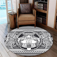 Hawaiian Map Madame Pele Kanaka Plumeria Polynesian Round Carpet White AH - Polynesian Pride