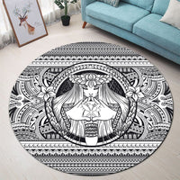 Hawaiian Map Madame Pele Kanaka Plumeria Polynesian Round Carpet White AH - Polynesian Pride