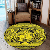 Hawaiian Map Madame Pele Kanaka Plumeria Polynesian Round Carpet Yellow AH - Polynesian Pride