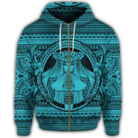 Hawaiian Map Madame Pele Mauna Kea Plumeria Polynesian Zip Hoodie Blue - Polynesian Pride