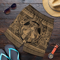 Hawaiian Map Madame Pele Mauna Kea Plumeria Polynesian Men's Shorts Gold AH Art - Polynesian Pride