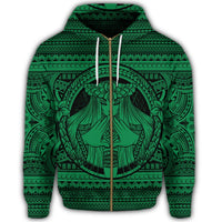Hawaiian Map Madame Pele Mauna Kea Plumeria Polynesian Zip Hoodie Green - Polynesian Pride