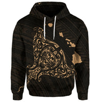Custom Hawaiian Map Manta Ray Gold Polynesian Hoodie - Polynesian Pride