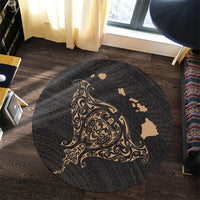 Hawaiian Map Manta Ray Gold Polynesian Round Carpet - AH - Polynesian Pride
