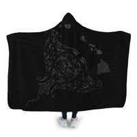 Hawaiian Map Manta Ray Gray Polynesian Hooded Blanket - AH Hooded Blanket White - Polynesian Pride