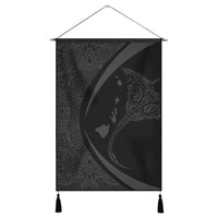 Hawaiian Map Manta Ray Polynesian Hanging Poster - Gray - Circle Style - AH Hanging Poster Cotton And Linen - Polynesian Pride
