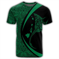 Hawaiian Map Manta Ray Polynesian T Shirt Green Circle Style - Polynesian Pride