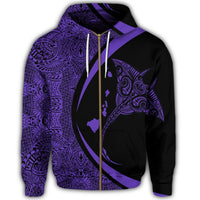 Hawaiian Map Manta Ray Polynesian Zip Hoodie Purple Circle Style - Polynesian Pride