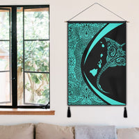 Hawaiian Map Manta Ray Polynesian Hanging Poster - Turquoise - Circle Style - AH - Polynesian Pride