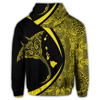 Hawaiian Map Manta Ray Polynesian Zip Hoodie Yellow Circle Style - Polynesian Pride