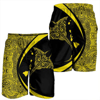 Hawaiian Map Manta Ray Polynesian Men's Shorts - Yellow - Circle Style - AH - Polynesian Pride