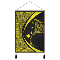 Hawaiian Map Manta Ray Polynesian Hanging Poster - Yellow - Circle Style - AH Hanging Poster Cotton And Linen - Polynesian Pride