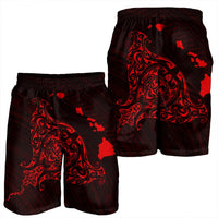 Hawaiian Map Manta Ray Red Polynesian Men's Shorts - AH - Polynesian Pride