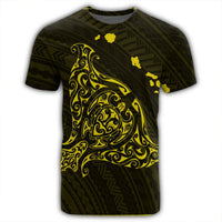 Hawaiian Map Manta Ray Yellow Polynesian T Shirt - Polynesian Pride