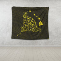 Hawaiian Map Manta Ray Yellow Polynesian Tapestry - AH - Polynesian Pride