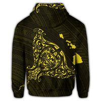 Hawaiian Map Manta Ray Yellow Polynesian Hoodie - Polynesian Pride