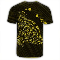 Hawaiian Map Manta Ray Yellow Polynesian T Shirt - Polynesian Pride