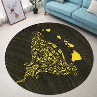 Hawaiian Map Manta Ray Yellow Polynesian Round Carpet - AH - Polynesian Pride