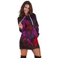 Hawaiian Map Palm Trees Fish Hook Polynesian Hoodie Dress Colorful Red - AH - Polynesian Pride