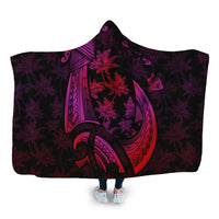 Hawaiian Map Palm Trees Fish Hook Polynesian Hooded Blanket Colorful Red - AH Hooded Blanket White - Polynesian Pride