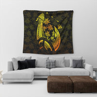 Hawaiian Map Palm Trees Fish Hook Polynesian Tapestry Colorful Yellow - AH - Polynesian Pride