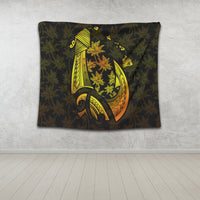 Hawaiian Map Palm Trees Fish Hook Polynesian Tapestry Colorful Yellow - AH - Polynesian Pride