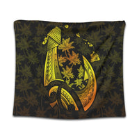 Hawaiian Map Palm Trees Fish Hook Polynesian Tapestry Colorful Yellow - AH Wall Tapestry Black - Polynesian Pride