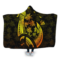 Hawaiian Map Palm Trees Fish Hook Polynesian Hooded Blanket Colorful Yellow - AH Hooded Blanket White - Polynesian Pride