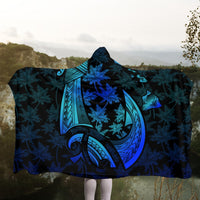 Hawaiian Map Palm Trees Fish Hook Polynesian Quilt Hooded Blanket Colorful Blue - AH - Polynesian Pride