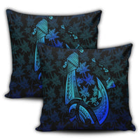 Hawaiian Map Palm Trees Fish Hook Polynesian Quilt Pillow Covers Colorful Blue - AH - Polynesian Pride