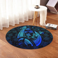 Hawaiian Map Palm Trees Fish Hook Polynesian Quilt Round Carpet Colorful Blue - AH - Polynesian Pride