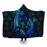 Hawaiian Map Palm Trees Fish Hook Polynesian Quilt Hooded Blanket Colorful Blue - AH Hooded Blanket White - Polynesian Pride
