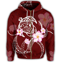 Hawaiian Map Plumeria Turtle Swim Polynesian Zip Hoodie - Polynesian Pride