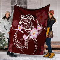 Hawaiian Map Plumeria Turtle Swim Polynesian Premium Blankets - AH - Polynesian Pride