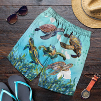 Hawaiian Map Sea Turtles Ocean Polynesian Men's Shorts - AH Art - Polynesian Pride