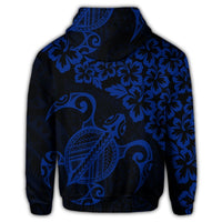 Hawaiian Map Turtle Hibiscus Kanaka Polynesian Zip Hoodie Blue - Polynesian Pride