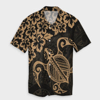 Hawaiian Map Turtle Hibiscus Kanaka Polynesian Hawaiian Shirt - Gold - AH Unisex Black - Polynesian Pride