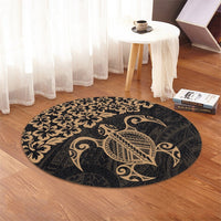 Hawaiian Map Turtle Hibiscus Kanaka Polynesian Round Carpet - Gold - AH - Polynesian Pride